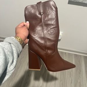 Ankle boots, cowgirl boots.